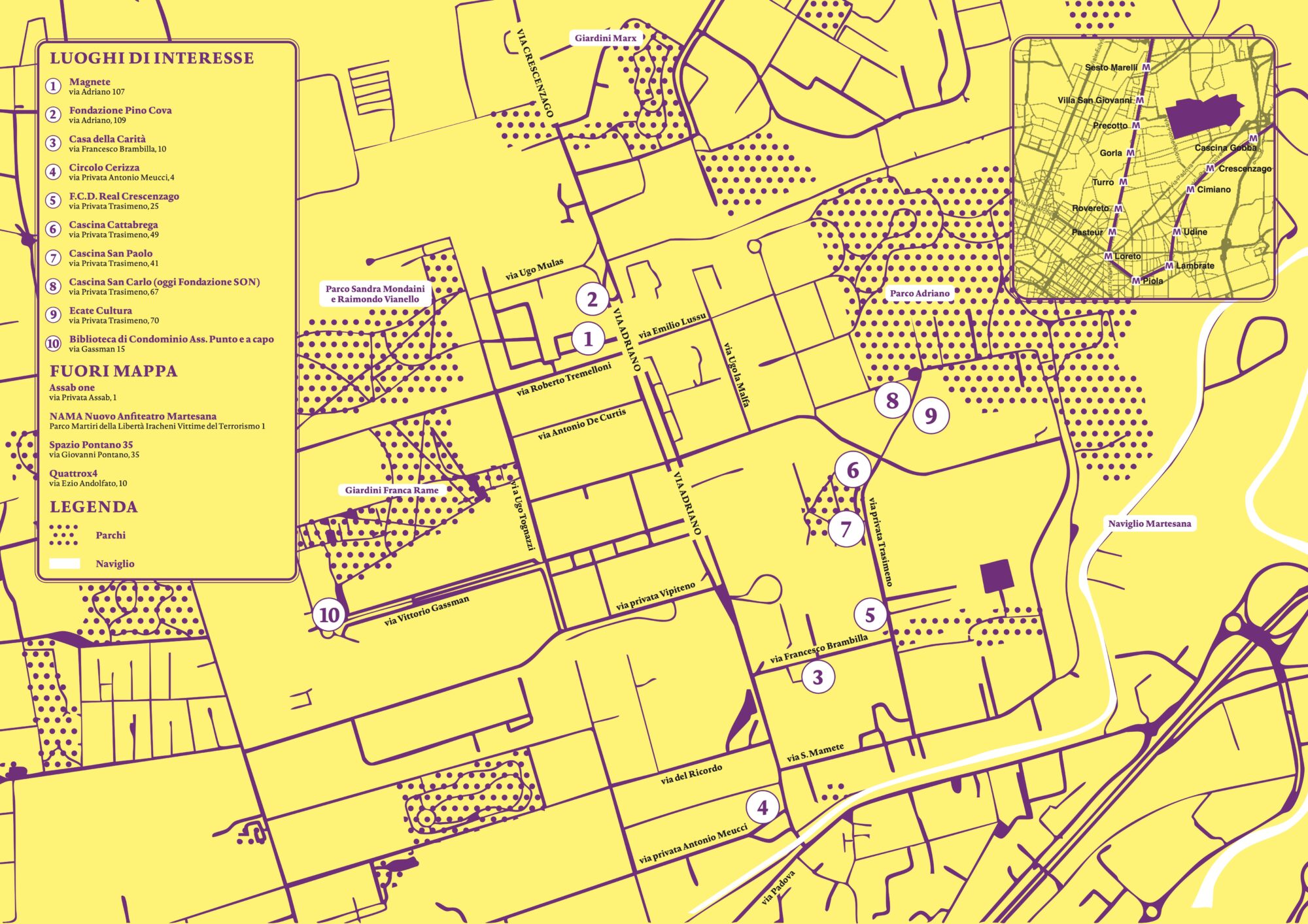 Mappa di Quartiere Adriano con i colori dell'edizione 2025